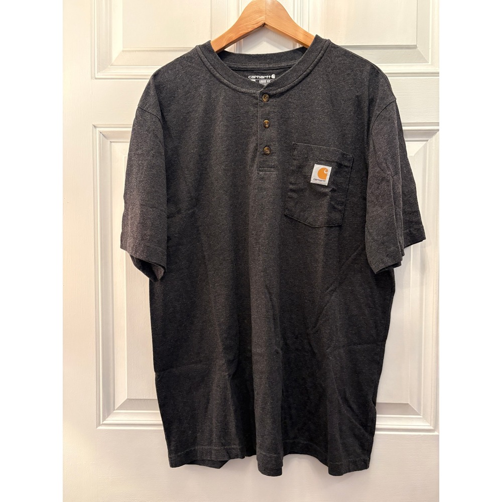 Mens Carhartt Loose Fit Pocket T-Shirt Henley Bundle 3 Pack Blue Navy Grey L